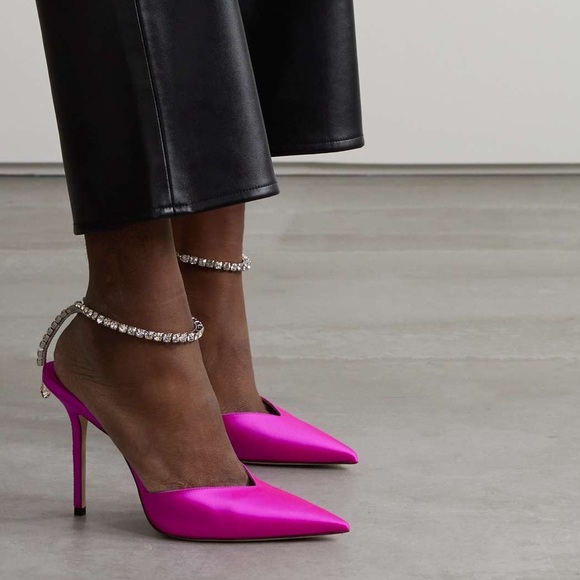 New JIMMY CHOO Saeda 100 crystal-embellished satin pumps 38 $1,125 - Picture 11 of 17